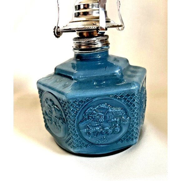 Blue Glass Lamplight Farm Oil Lamp Hexagon Base Vintage - no Wicks  - New - Picture 1 of 11